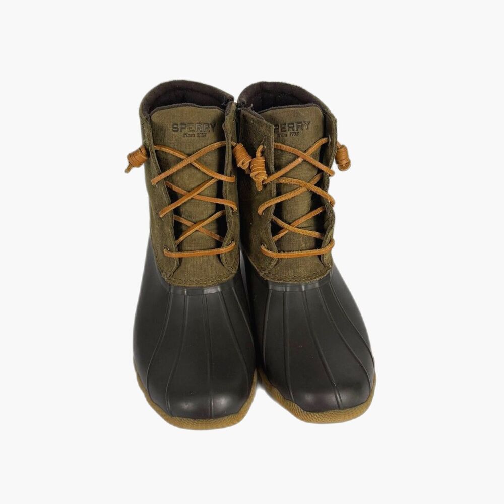Sperry Duck Boots Womens 10 Brown Black Waterproof Rain Lace Up Ankle - Picture 3 of 8